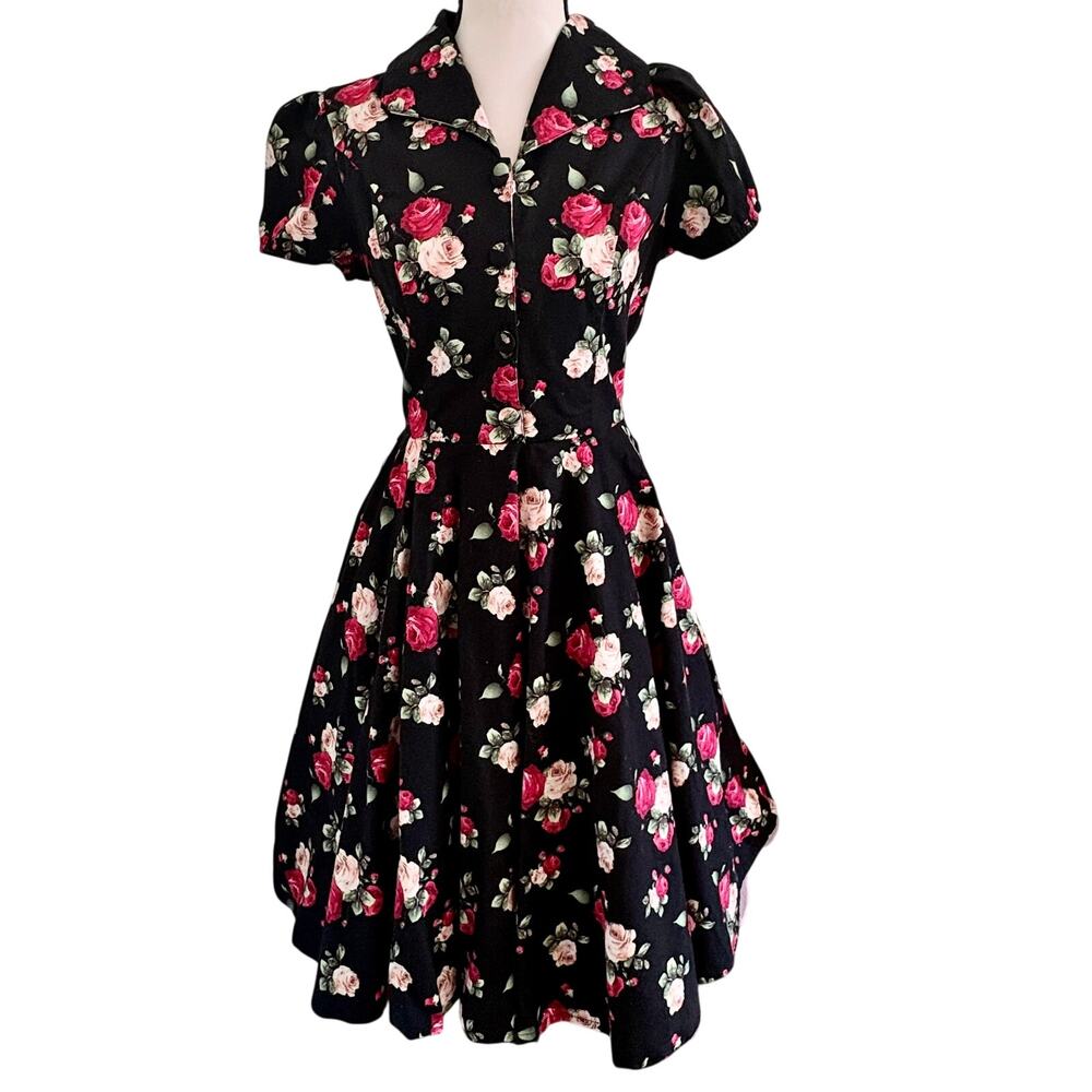 Magnolia Park Rose Floral Pinup Retro Rockabilly Dress 50's Look Cotton L